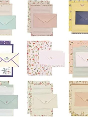 81pcs Stationary Paper and Envelopes Set, Contain 54 stationery paper and 27 envelopes, writing paper stationery set, 9 Different Style