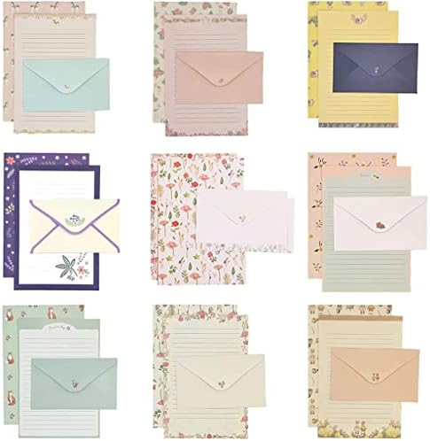 81pcs Stationary Paper and Envelopes Set, Contain 54 stationery paper and 27 envelopes, writing paper stationery set, 9 Different Style