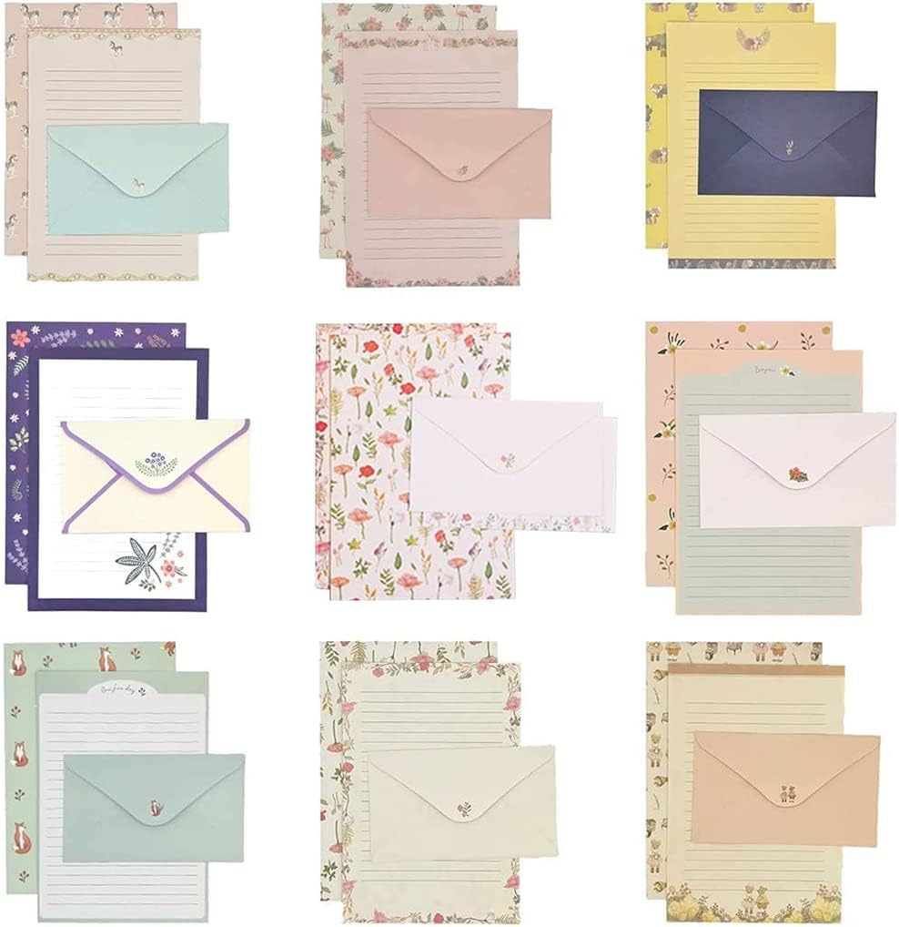 81pcs Stationary Paper and Envelopes Set, Contain 54 stationery paper and 27 envelopes, writing paper stationery set, 9 Different Style - Image 9