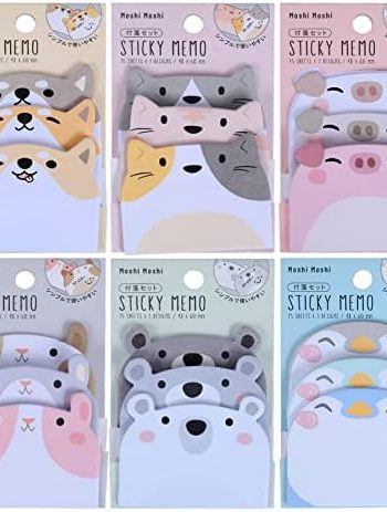 Cute Sticky Notes, 6 Pack Cartoon Sticky Notes Animals Shape Markers Flags Self-Stick Memo Pads Students Home Office Roommates Gifts Tab Supplies 270 Sheets