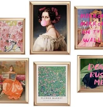 Eclectic Wall Decor Set Of 6, Vintage Eclectic Wall Art Prints, Trendy Colorful Wall Art, Retro Maximalist Decor Aesthetic, Wall Collage Kit Pictures for Living Room, Colorful Dorm Gallery Home Decor