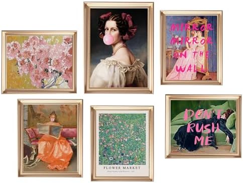Eclectic Wall Decor Set Of 6, Vintage Eclectic Wall Art Prints, Trendy Colorful Wall Art, Retro Maximalist Decor Aesthetic, Wall Collage Kit Pictures for Living Room, Colorful Dorm Gallery Home Decor