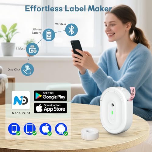 Label Maker Machine with Tape, Portable Bluetooth Label Printer, Wireless Mini Thermal Sticker Printer with Multiple Templates for Home, Kitchen, School Office, Small Business, White - Image 2