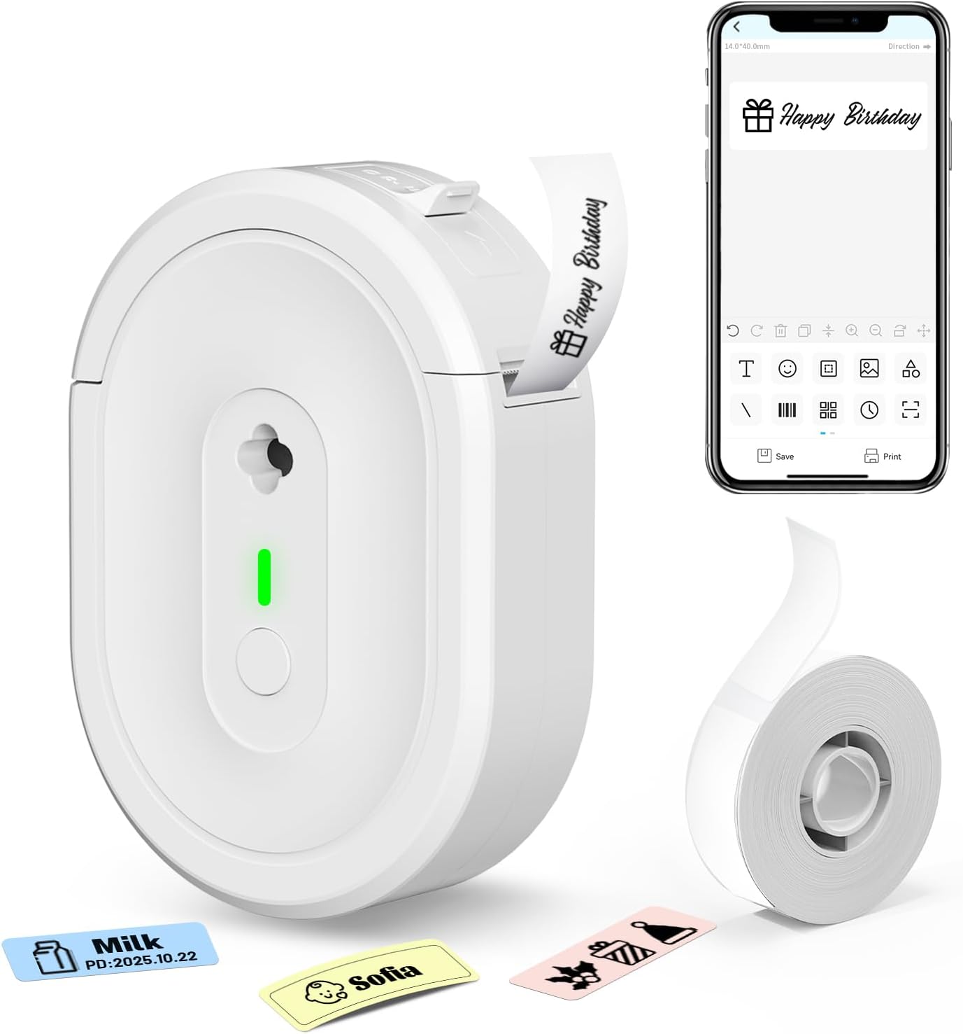 Label Maker Machine with Tape, Portable Bluetooth Label Printer, Wireless Mini Thermal Sticker Printer with Multiple Templates for Home, Kitchen, School Office, Small Business, White - Image 9