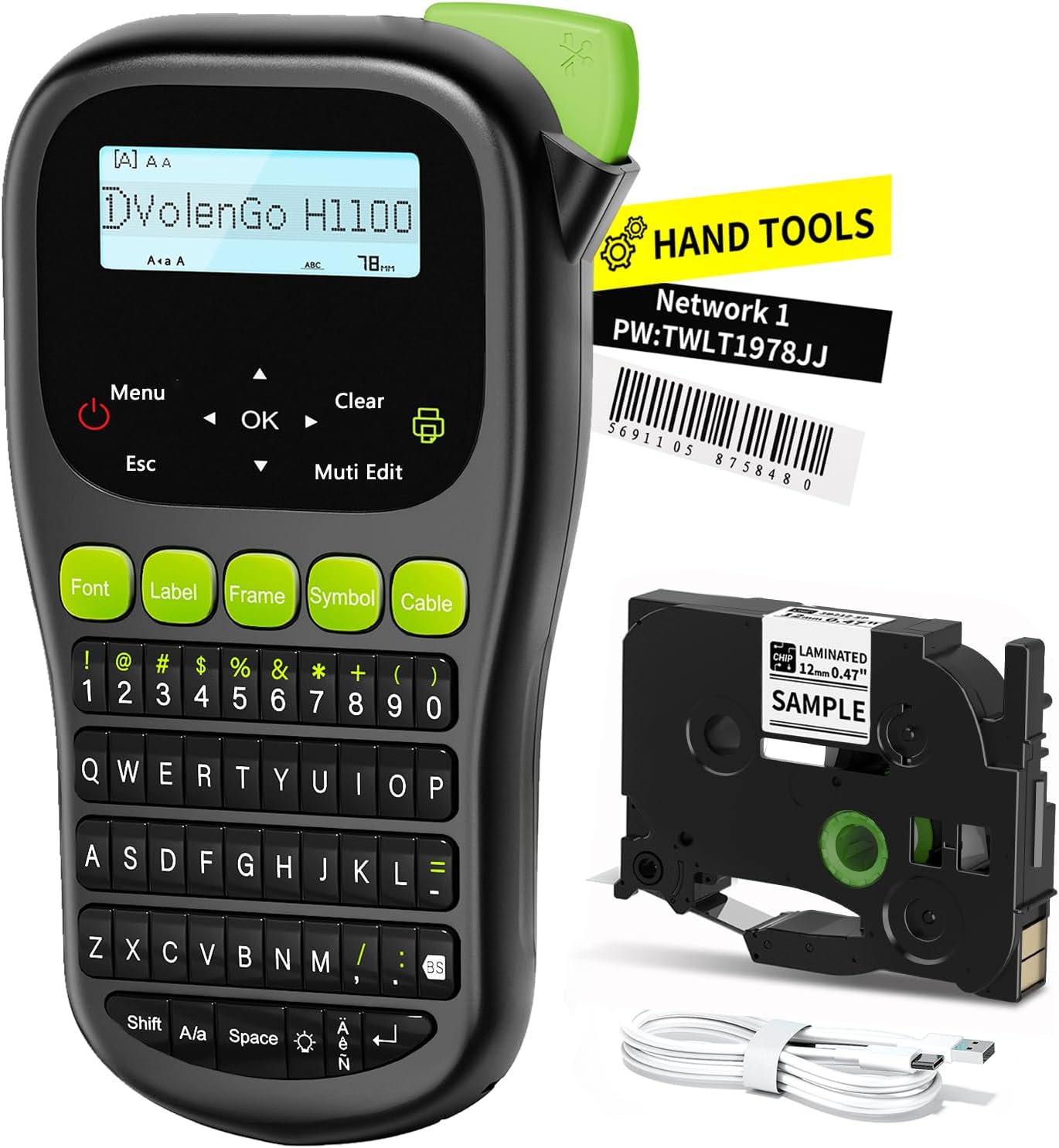 Label Maker Waterproof-Labels, Wire Cable Label Maker, Labeler Machine with Tapes Laminated, H1100 Handheld Labeling Maker with Backlit-LCD & One-Touch Key, Home Industrial Office Organization - Image 9
