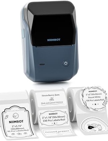 NIIMBOT B1 Label Maker Machine with Tape, Label Printer with 3 Rolls Stickers, 50x30mm/50x80mm White Label /50x50 Round Paper for Office Supplies, Home, Business