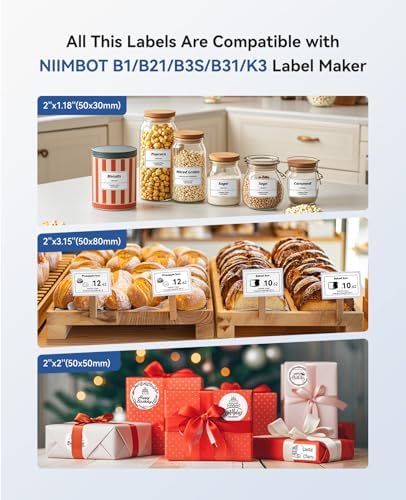 NIIMBOT B1 Label Maker Machine with Tape, Label Printer with 3 Rolls Stickers, 50x30mm/50x80mm White Label /50x50 Round Paper for Office Supplies, Home, Business - Image 2