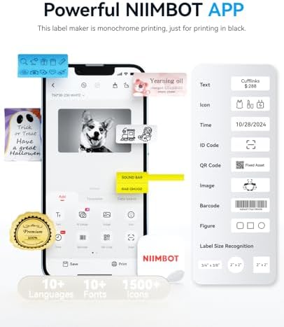 NIIMBOT B1 Label Maker Machine with Tape, Label Printer with 3 Rolls Stickers, 50x30mm/50x80mm White Label /50x50 Round Paper for Office Supplies, Home, Business - Image 5