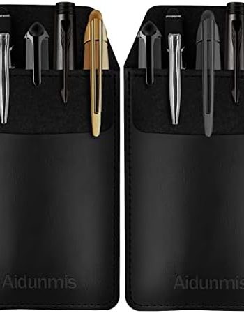 Pen Pocket Protector, 2 Pieces PU Leather Pocket Pen Holder Organizer Pouch for Shirts Lab Coats Pants Pen Sleeve - Multi-Purpose Pen Pocket Holds Pens Pointers Pencils and Notes Card - Black