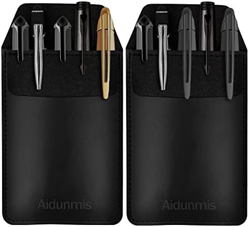Pen Pocket Protector, 2 Pieces PU Leather Pocket Pen Holder Organizer Pouch for Shirts Lab Coats Pants Pen Sleeve – Multi-Purpose Pen Pocket Holds Pens Pointers Pencils and Notes Card – Black
