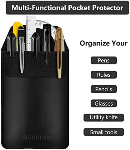 Pen Pocket Protector, 2 Pieces PU Leather Pocket Pen Holder Organizer Pouch for Shirts Lab Coats Pants Pen Sleeve - Multi-Purpose Pen Pocket Holds Pens Pointers Pencils and Notes Card - Black - Image 4