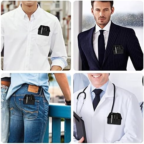 Pen Pocket Protector, 2 Pieces PU Leather Pocket Pen Holder Organizer Pouch for Shirts Lab Coats Pants Pen Sleeve - Multi-Purpose Pen Pocket Holds Pens Pointers Pencils and Notes Card - Black - Image 6