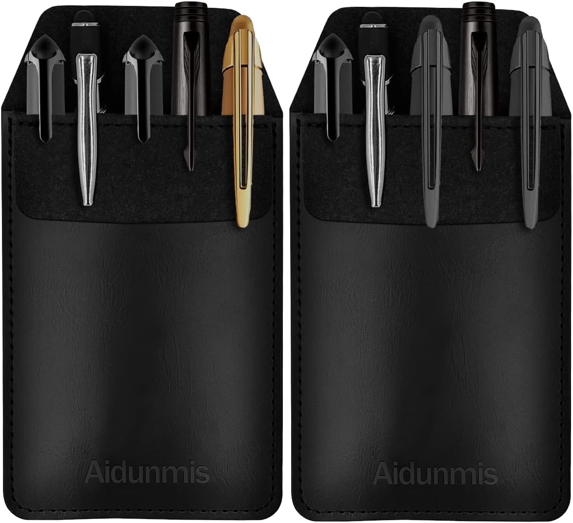 Pen Pocket Protector, 2 Pieces PU Leather Pocket Pen Holder Organizer Pouch for Shirts Lab Coats Pants Pen Sleeve - Multi-Purpose Pen Pocket Holds Pens Pointers Pencils and Notes Card - Black - Image 9