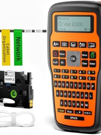 Vixic Industrial Label Maker, Label Maker Machine with-Tape, E1000 Heat Shrink-Labels Maker Waterproof-Labels for Cable Wire Network Office Labeling, Electrician Label Makers Handheld Label Machine
