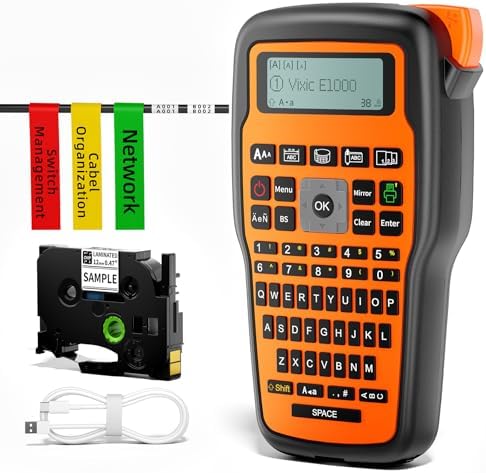 Vixic Industrial Label Maker, Label Maker Machine with-Tape, E1000 Heat Shrink-Labels Maker Waterproof-Labels for Cable Wire Network Office Labeling, Electrician Label Makers Handheld Label Machine