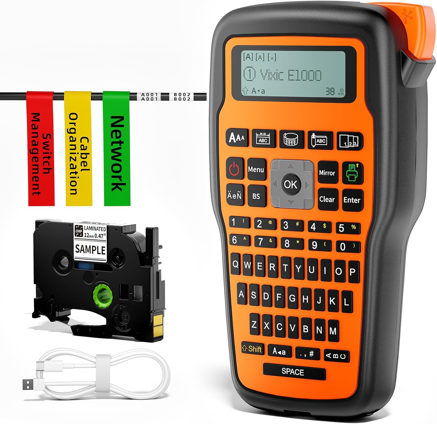 Vixic Industrial Label Maker, Label Maker Machine with-Tape, E1000 Heat Shrink-Labels Maker Waterproof-Labels for Cable Wire Network Office Labeling, Electrician Label Makers Handheld Label Machine - Image 9